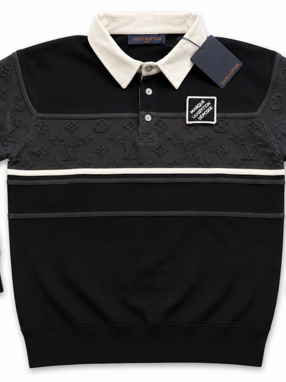 Louis Vuitton Black, Gray & Cream Polo Sweatshirt